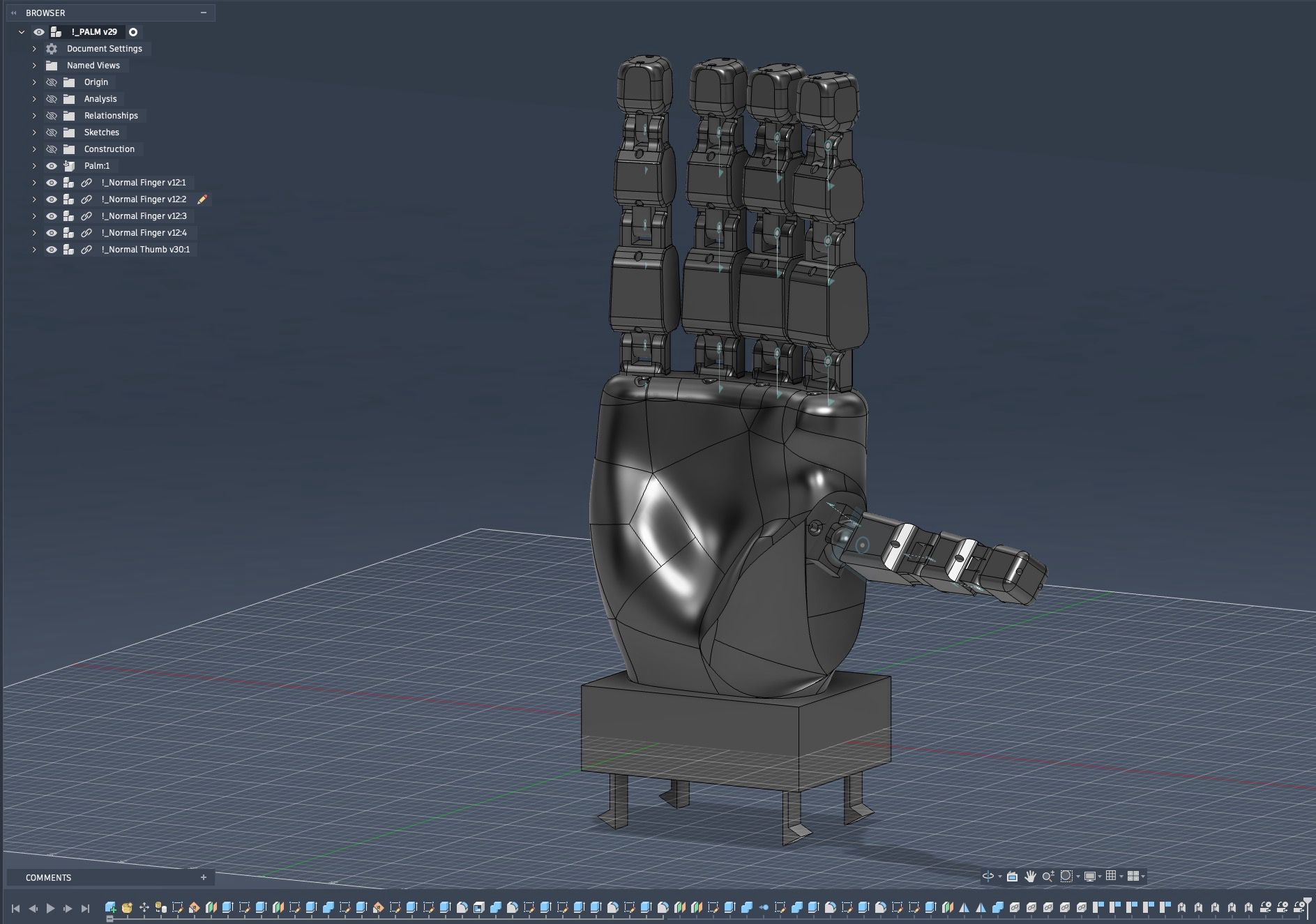 CAD hand built on a human-hand mesh