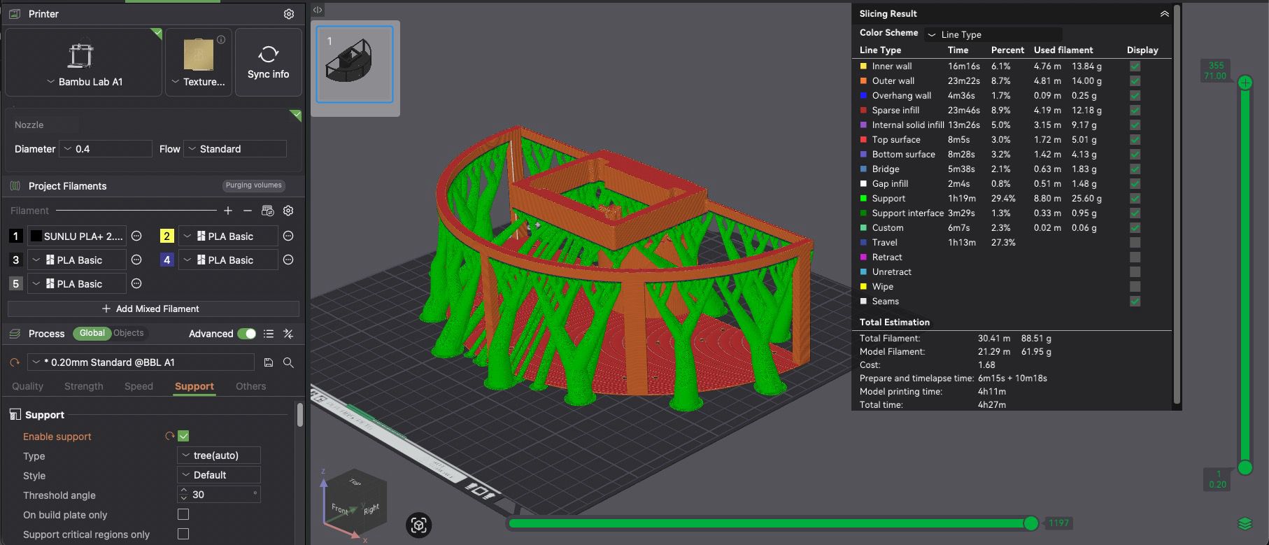 Slicer view of the hand with support structures